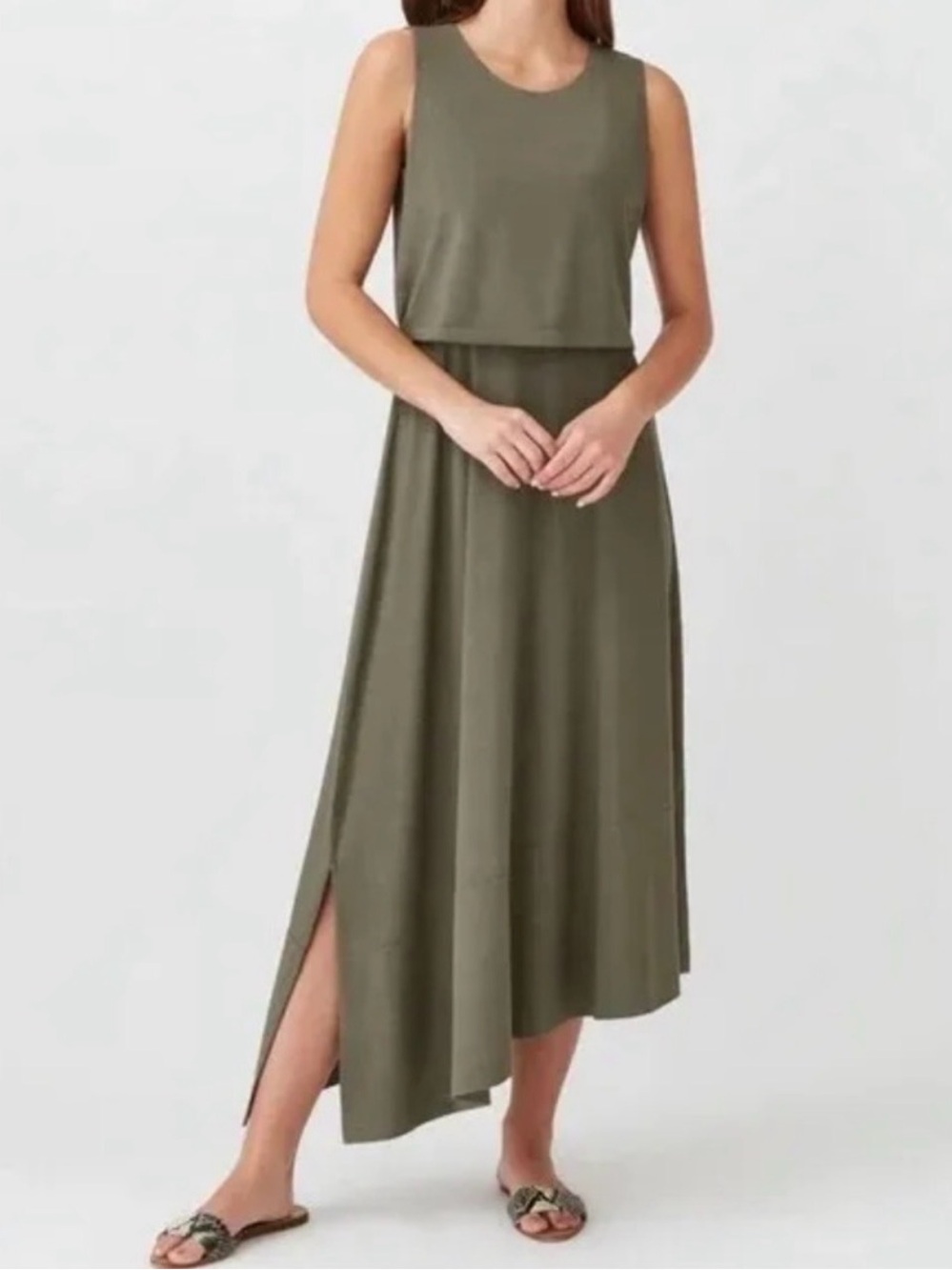 Cuyana Asymmetrical Overlay Tie Back Midi Dress Green